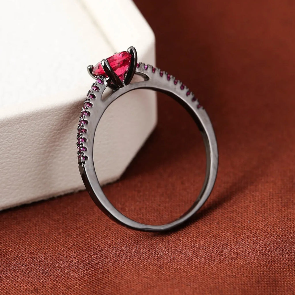 Hexagonal geometric copper ring with electroplated finish in various colour options.