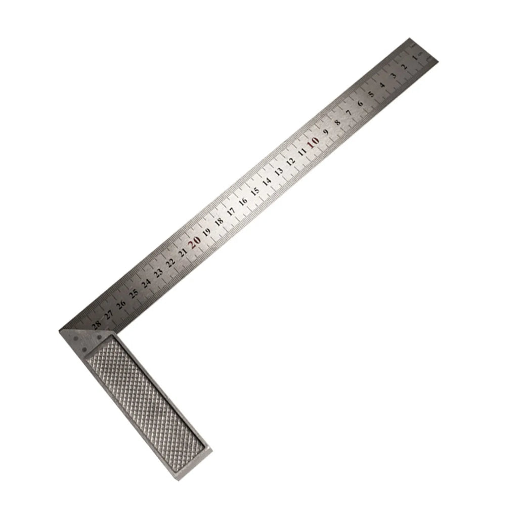 Red thin 7-inch metal combination angle ruler with metric scales on both sides