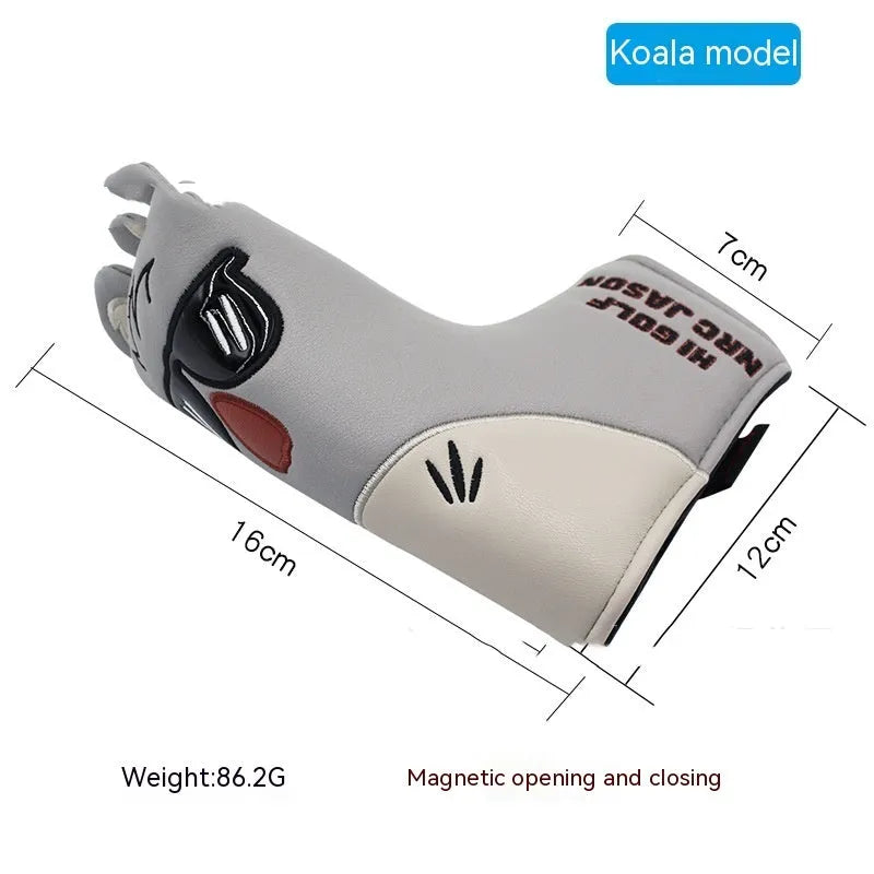 Golf putter sleeve cover in a novelty design, showing fleece lining and waterproof PU fabric.