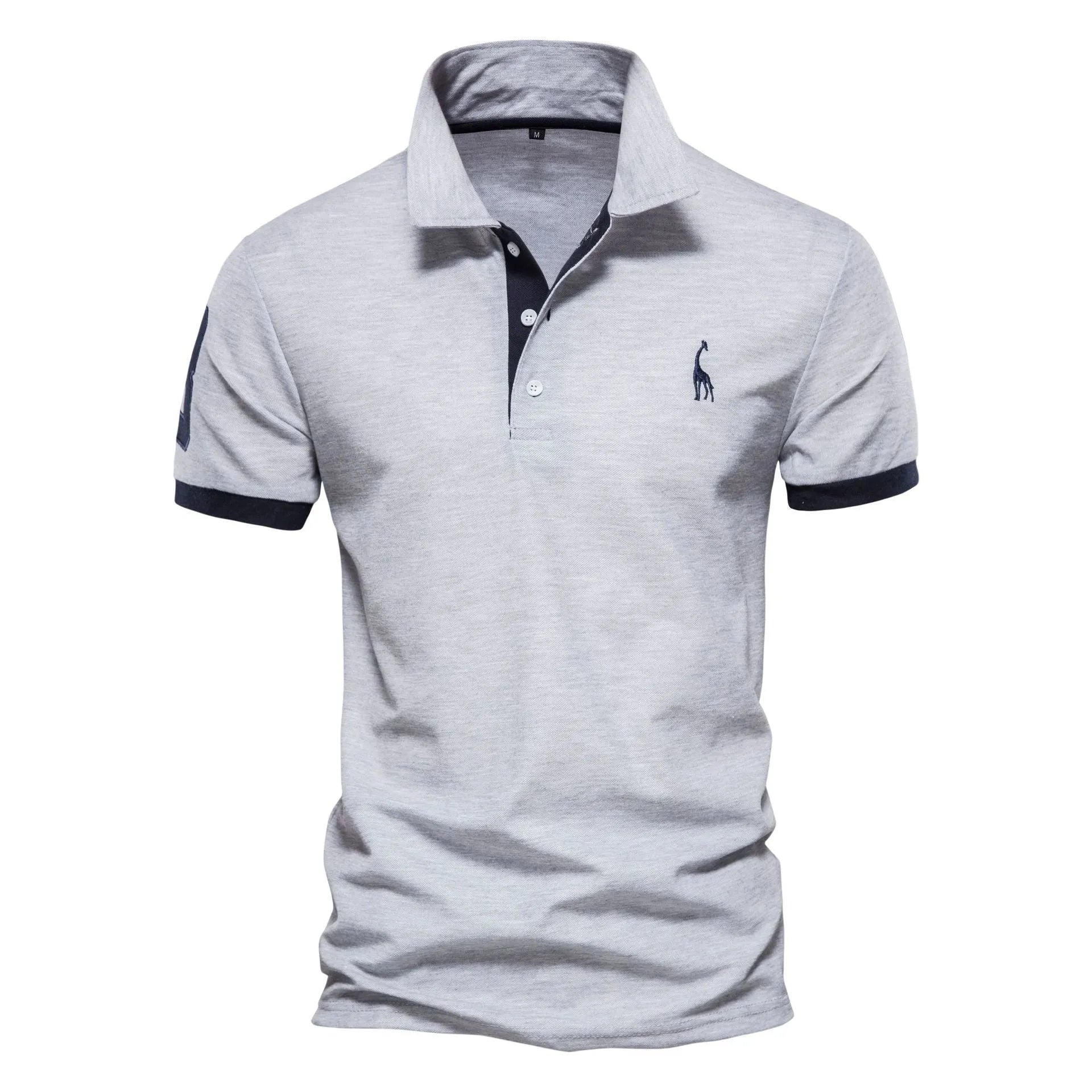Close-up of a men's slim-fit t-shirt with a detailed embroidered deer design on the chest.