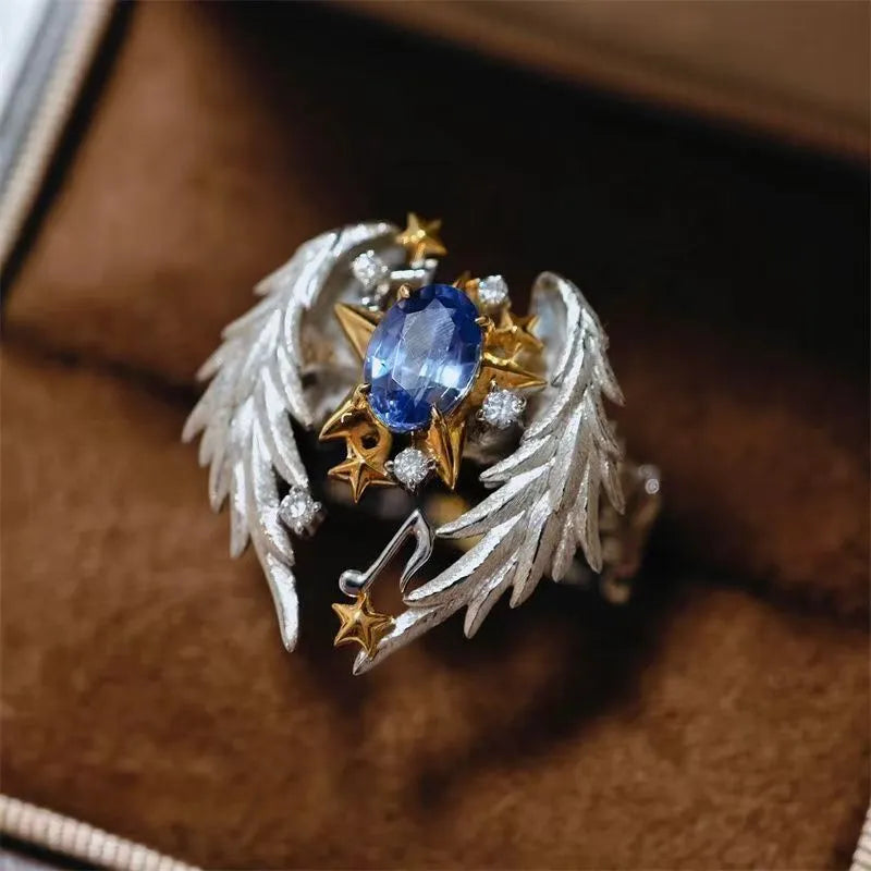 Geometric adjustable alloy ring with open mouth design showing American size 8 marking