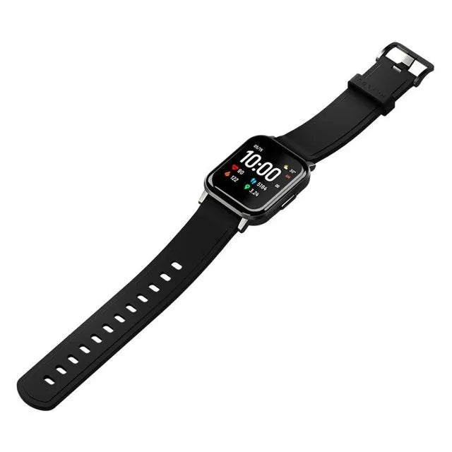 Black waterproof smart bracelet with 1.4-inch screen on silicone wrist strap showing heart rate display