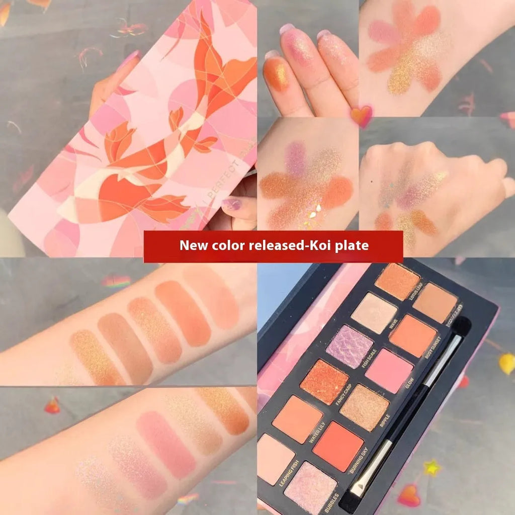 Explorer twelve-color animal eye shadow palette showing Golden Tiger Ink Cat, Red Fox, and Koi themed shades