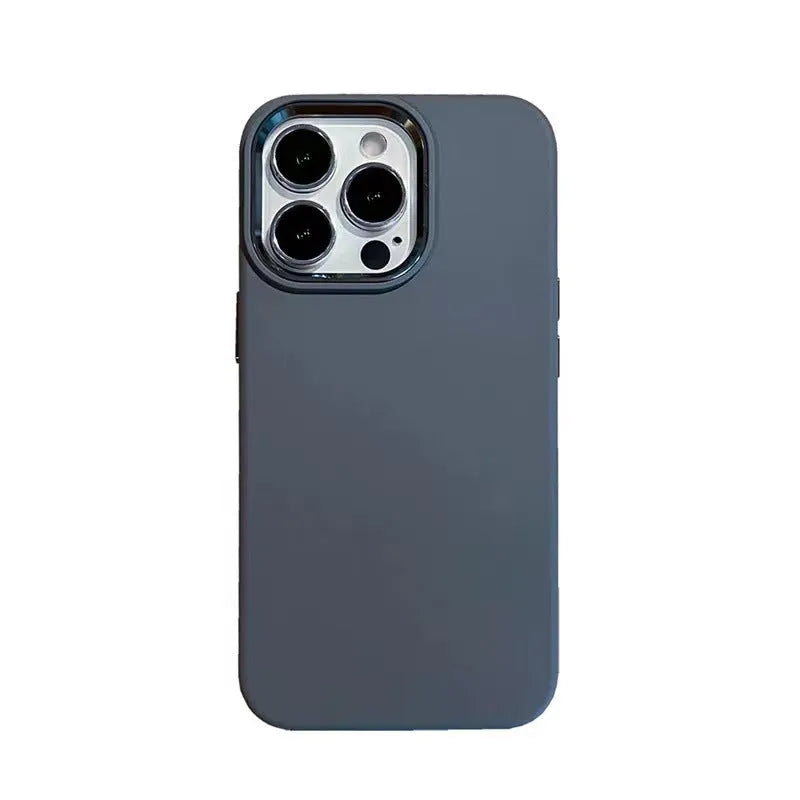 Full-cover solid colour liquid silicone metal phone case for iPhone 12 series in Antique White