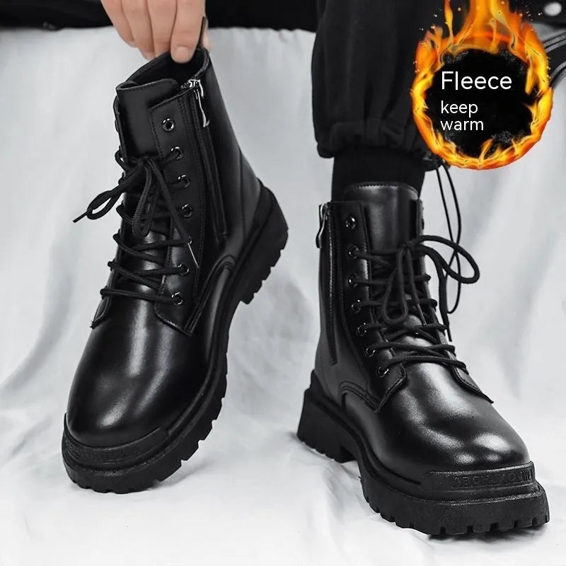Men's black mid-top waterproof boots with rubber soles in size 42 EU