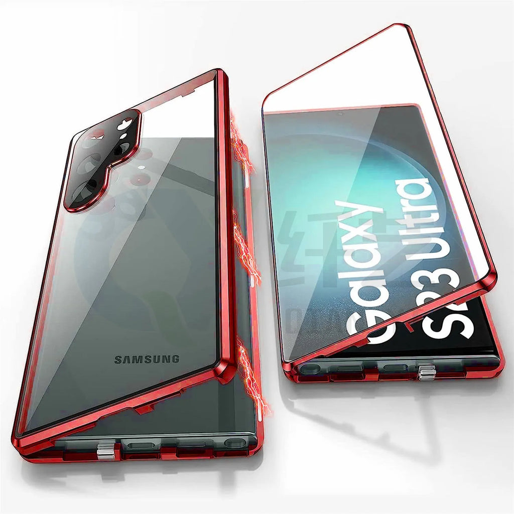 Peep-proof magnetic mirror phone case in multiple colours for Samsung S24 Ultra and S23 Ultra.