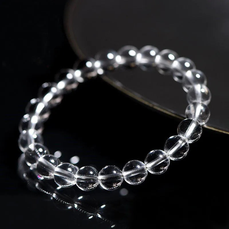 Natural old mine white crystal bracelet with single circle beads in various sizes