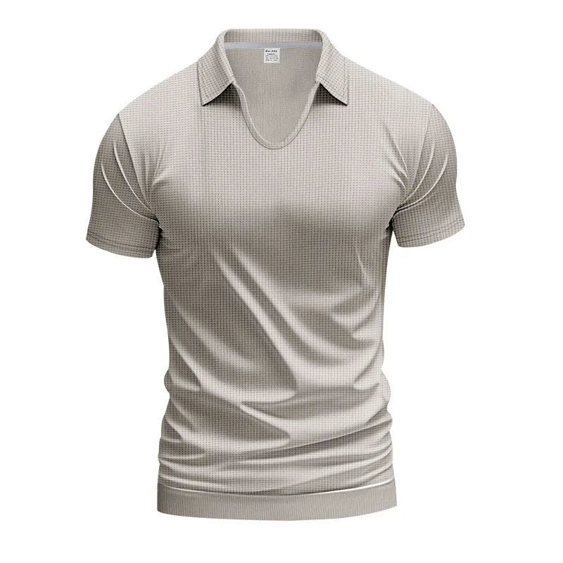 Men's loose fit V-neck short sleeve T-shirt in cotton blend fabric shown in apricot colour