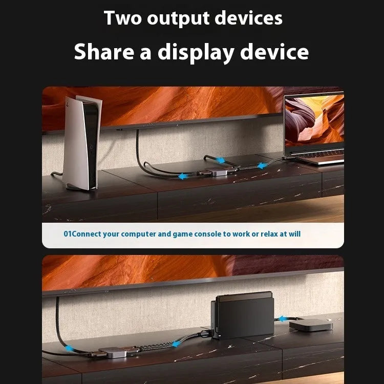 Alloy computer audio and video converter with cable separator in black or grey