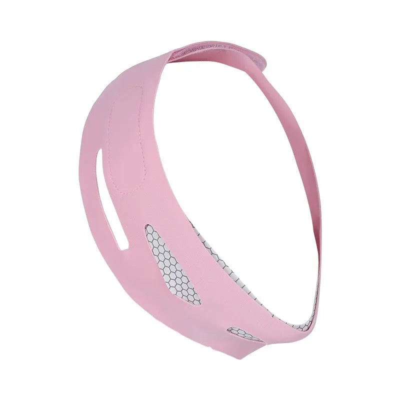 Far infrared elastic V face bandage facial care tool in pink and black colours with adjustable head strap