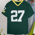 Loose fit cotton T-shirt with printed letter patterns in red or green colour options