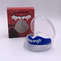 Adult boxing mouthguard with tooth socket design in black and white, red and white, and blue and white colour options.
