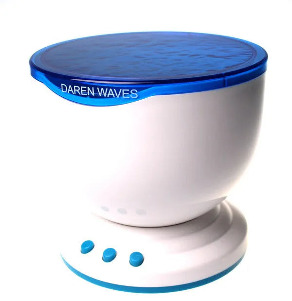 Blue ocean and starry sky LED projection lamp on a surface