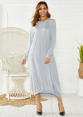 Black lantern dress with lace-up crew neck and loose silhouette casual knit fabric