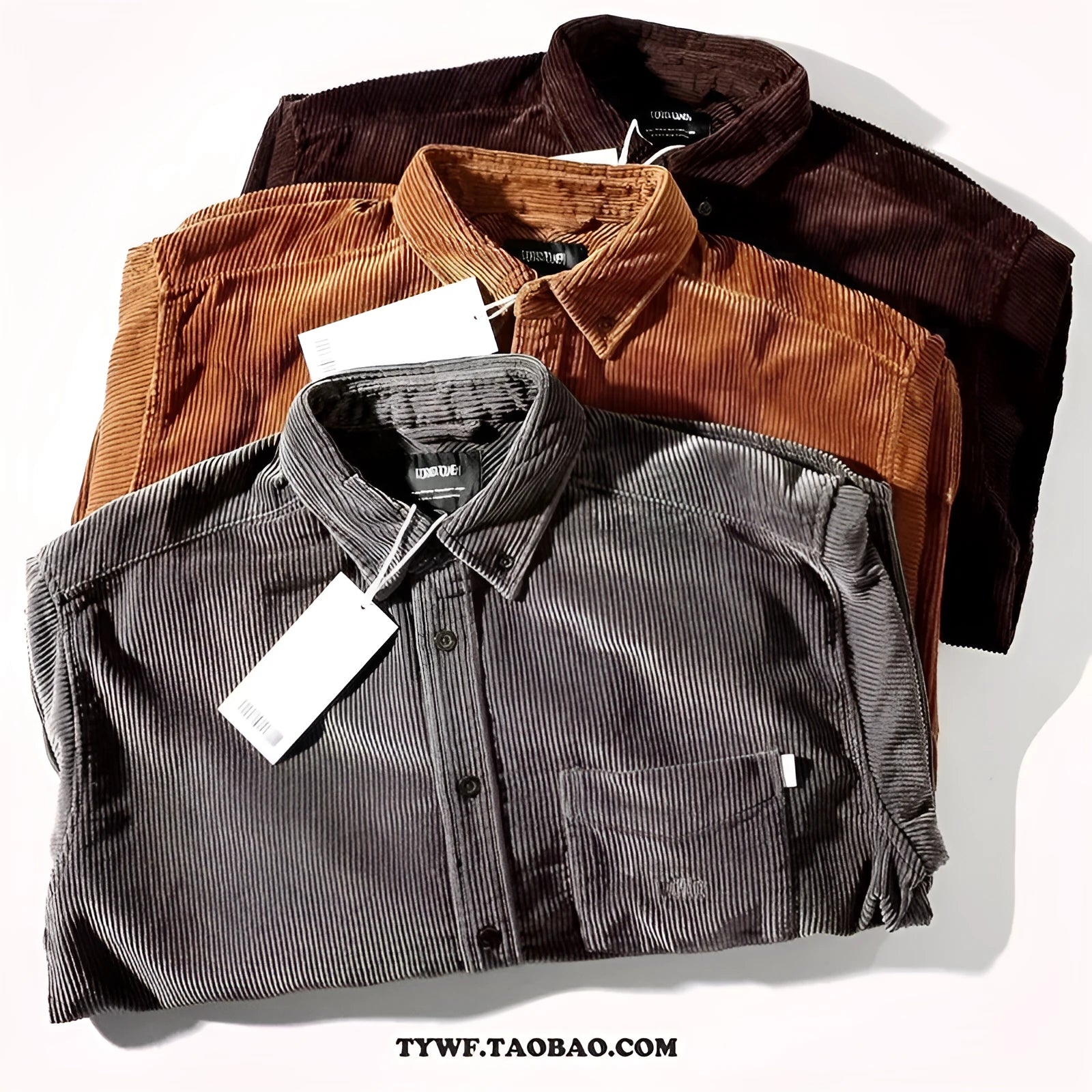 Men's loose corduroy long sleeve shirt cardigan in caramel colour with Hong Kong style fit