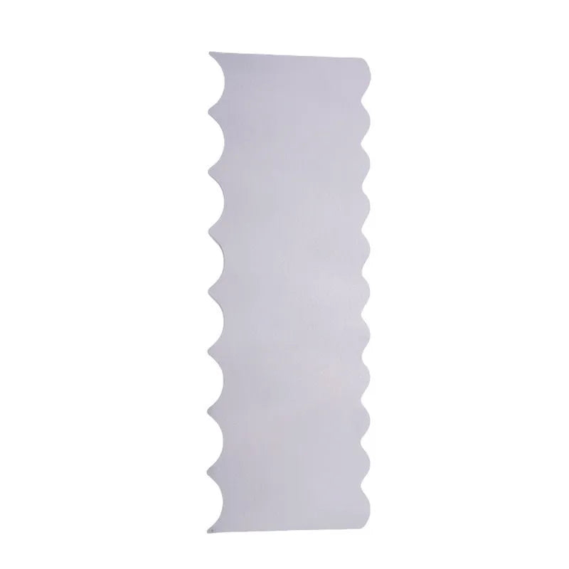 Stainless steel cake decorating scraper showing polygon pattern edge design