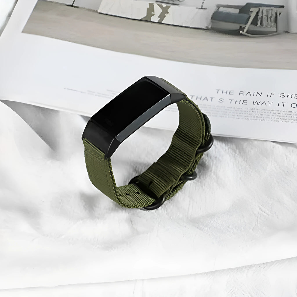 Nylon three-ring buckle replacement strap for Fitbit Charge fitness tracker in Army Green