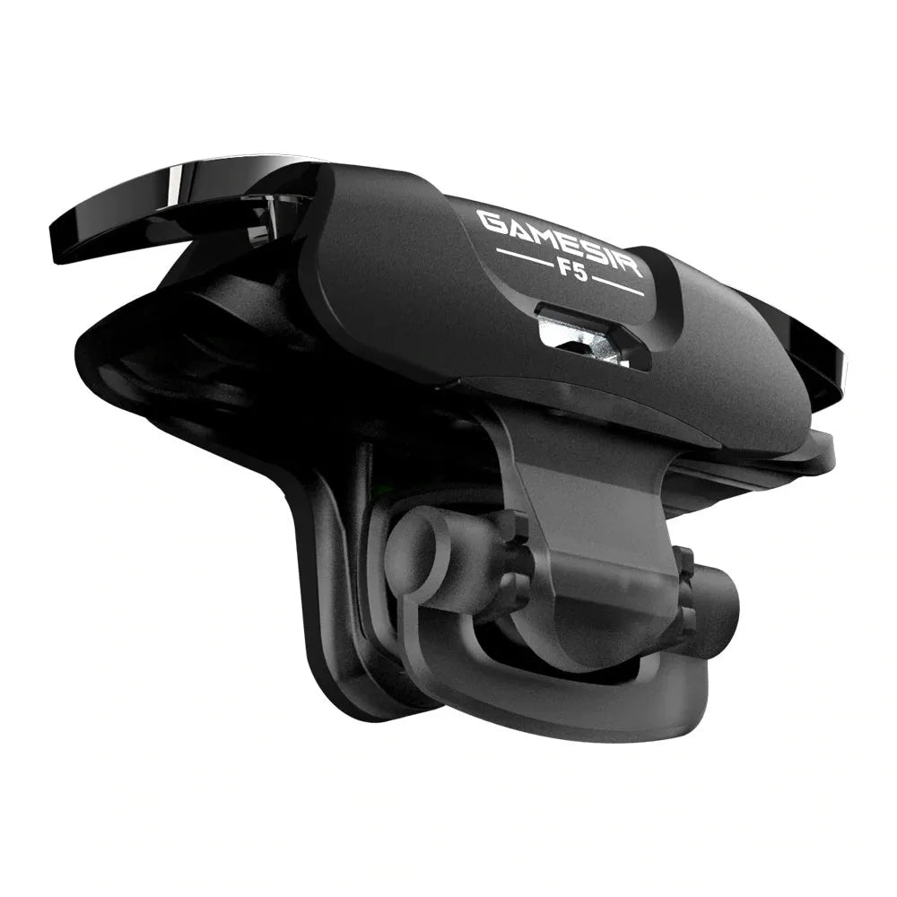 Black F5 mobile game controller joystick for smartphones showing compact size.
