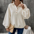 Women's thick polo collar sweater in milky white beige colour with long sleeves