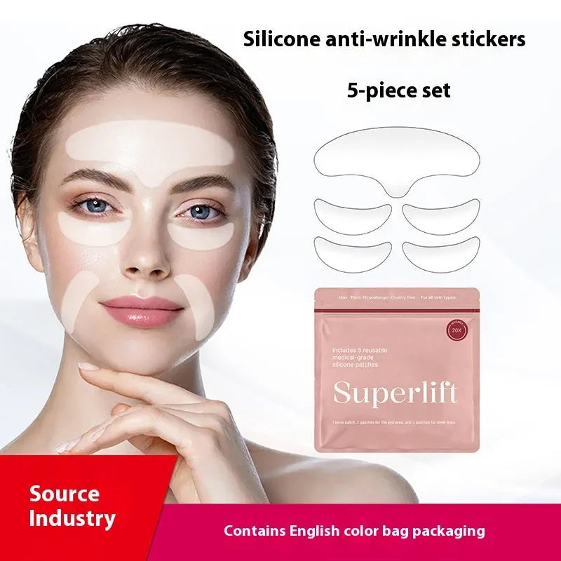 Five silicone anti-wrinkle face pasters arranged with total package weight of 26.8g