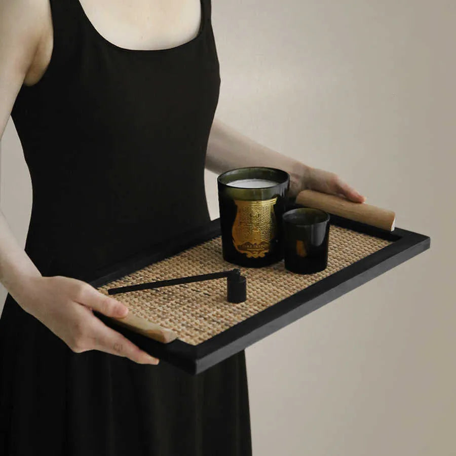 Pine wood dining tray with compartments, shown in small and large size options.
