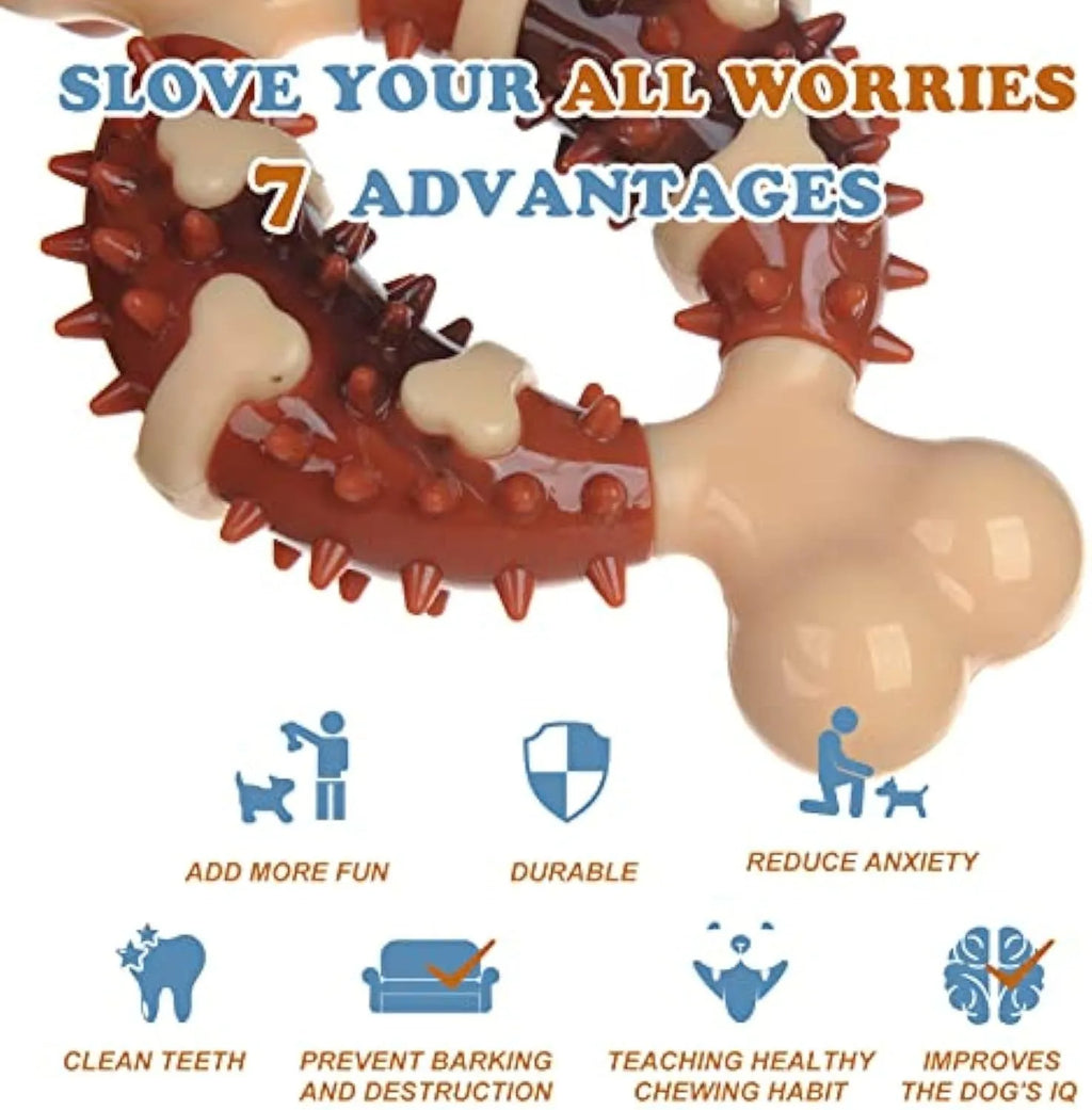 Bone-shaped natural rubber dog molar chew toy for teeth grinding and anxiety relief