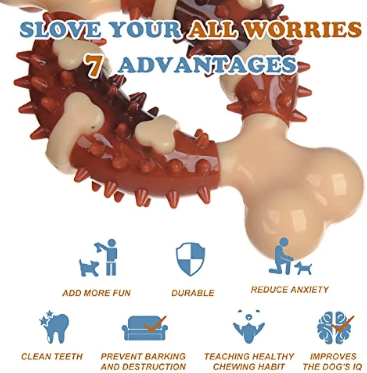 Bone-shaped natural rubber dog molar chew toy for teeth grinding and anxiety relief