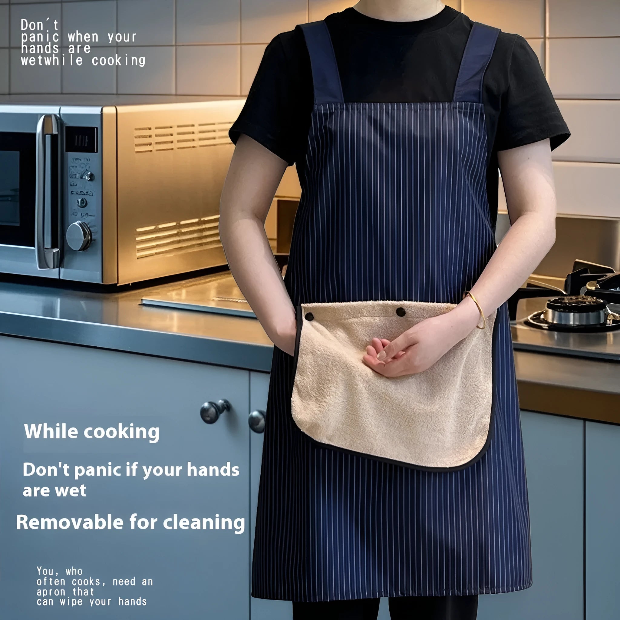 Polyester waterproof kitchen apron in various colours for household cooking protection