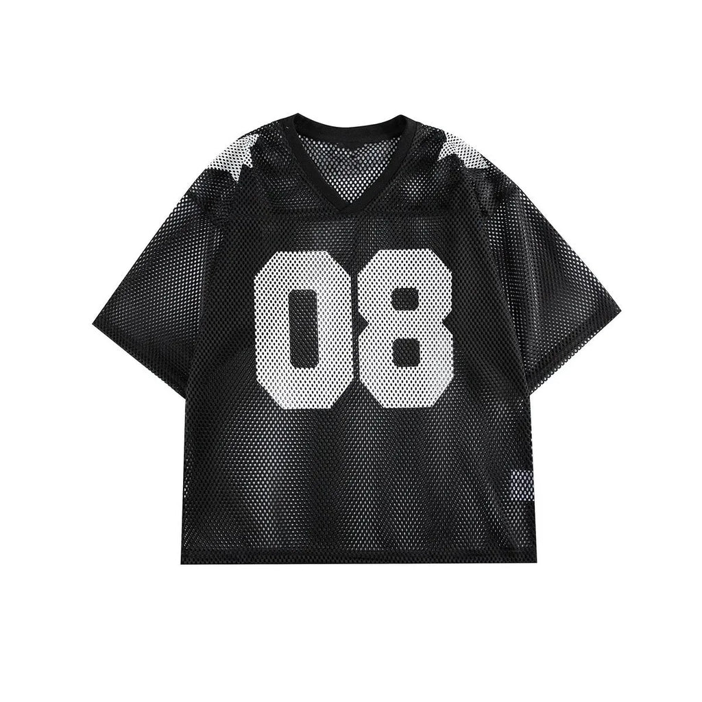 Half sleeve loose pullover shirt with letter pattern in black or navy blue colour