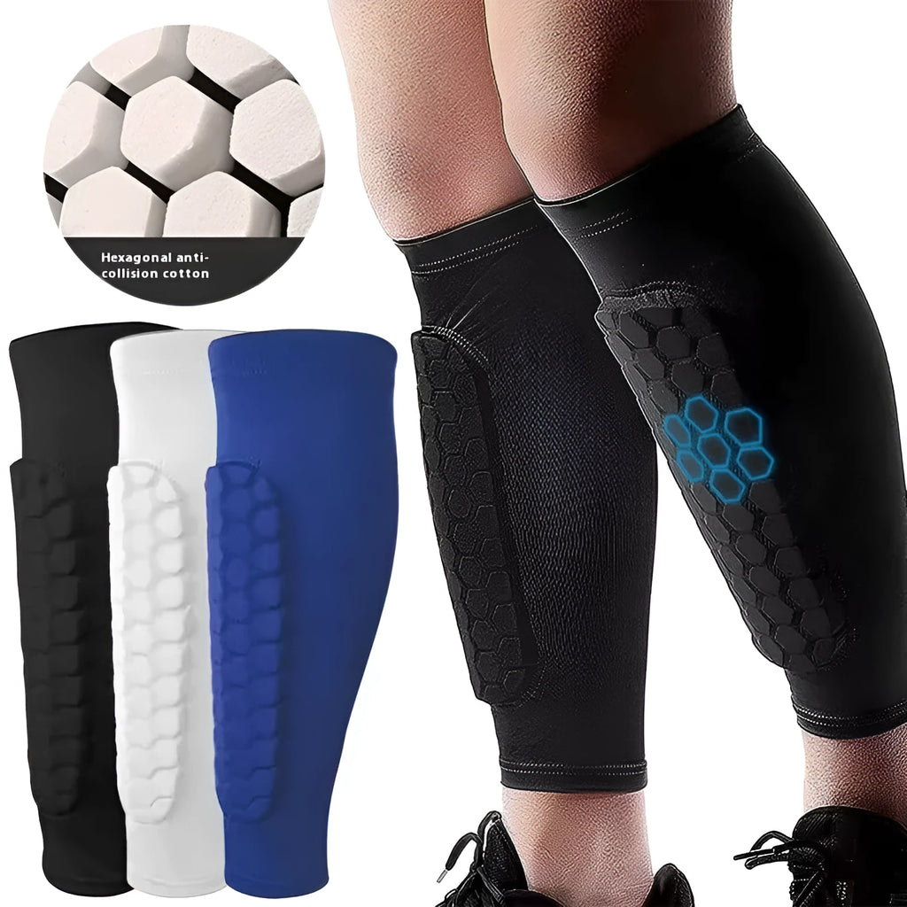 Men's honeycomb shank protection foot sock in black with anti-collision non-slip calf support
