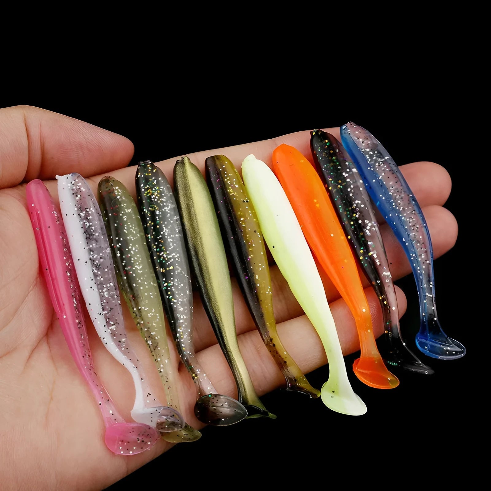 7cm long two-tone T tail soft plastic fishing lure in various colours for Mandarin fish and Topmouth Culter.
