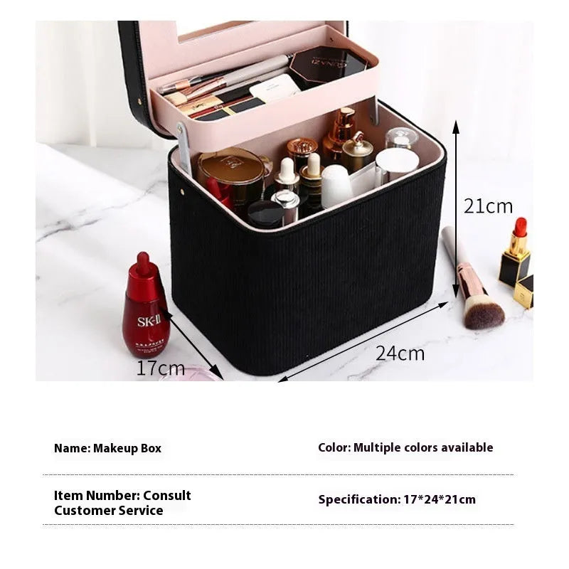 Corduroy cosmetic storage box with large capacity for home organisation in multiple colour options