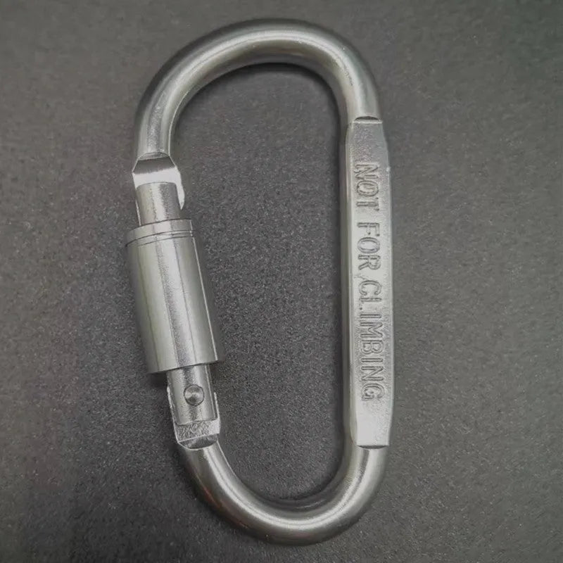 D-type aluminium carabiner with lock measuring 8cm in multiple colour options