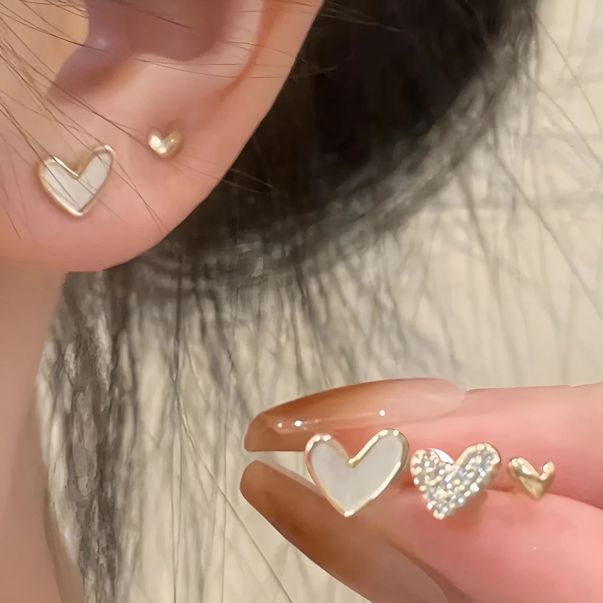 Three pairs of heart-shaped electroplated alloy earrings in girly style with love elements