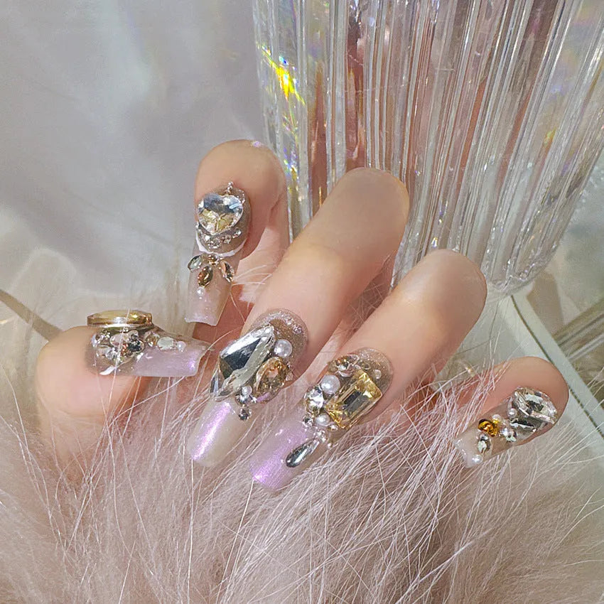 Luxury rhinestone flash false nail patches in S size with adhesive or tool set options