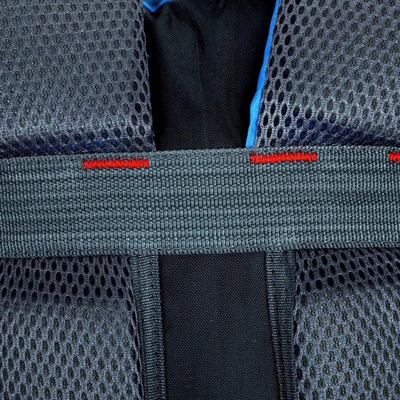 Large black Oxford cloth travel backpack with double shoulder straps and front organisation compartments