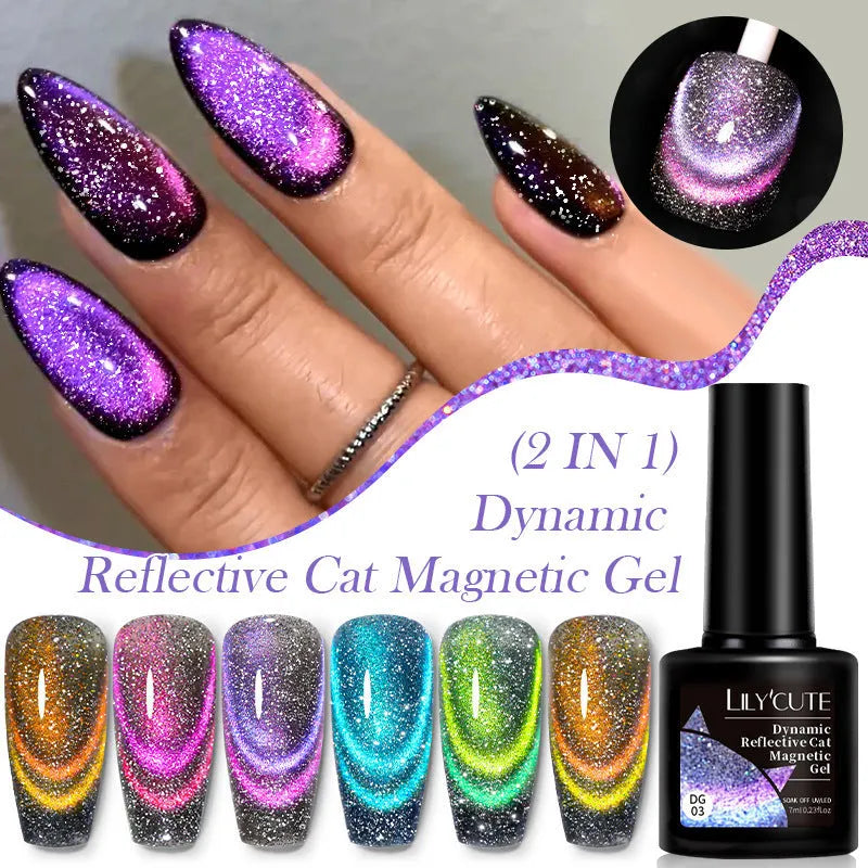 Cat eye series UV nail polish gel bottle with glitter and diamond fragments, includes nail glue.