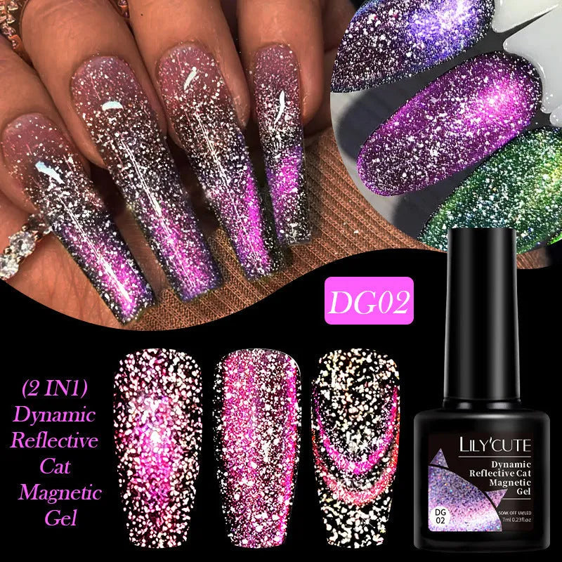 Cat eye series UV nail polish gel bottle with glitter and diamond fragments, includes nail glue.