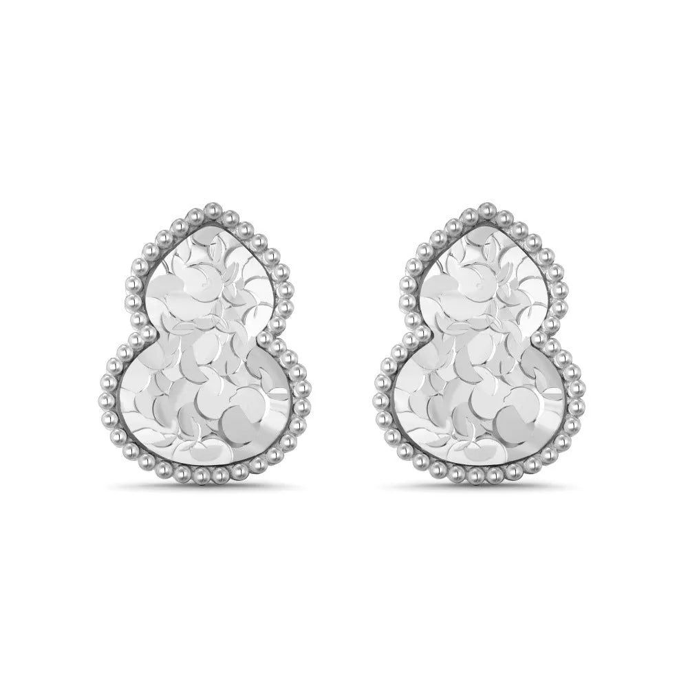 Silver 925 sterling silver gourd shape scale pattern stud earrings octagonal geometric retro women