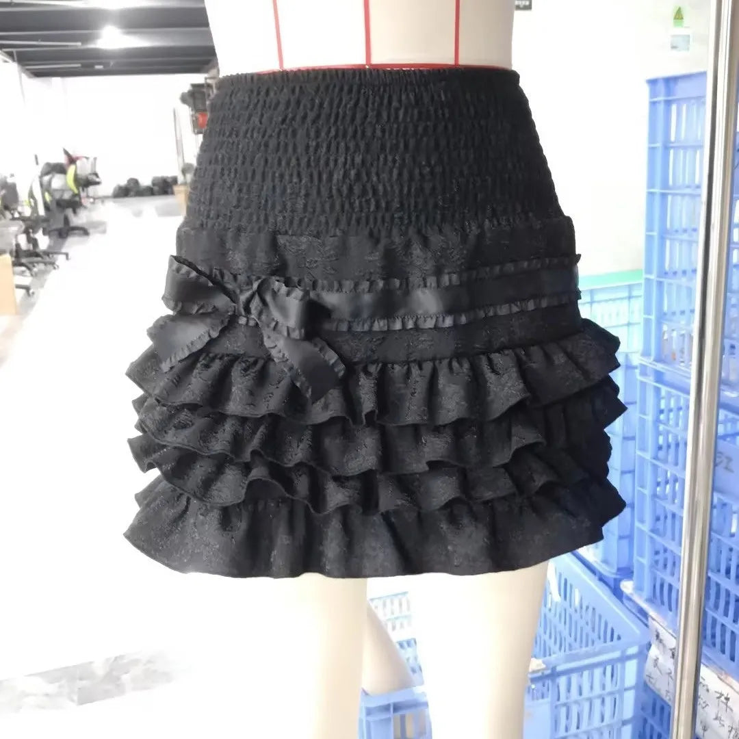 Women's velvet puffy cake high waist short skirt in pink, sweet style, polyester fabric
