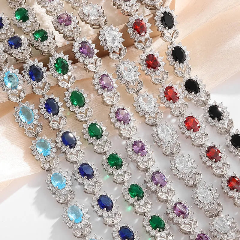 Women's simple alloy bracelet with inlaid zircon stones in nine colour variations