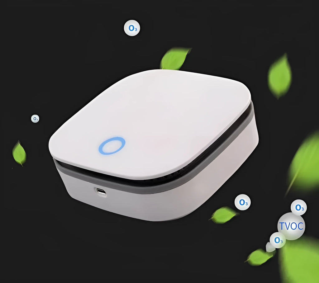 White USB-powered air purifier and disinfection machine for car and small room use.