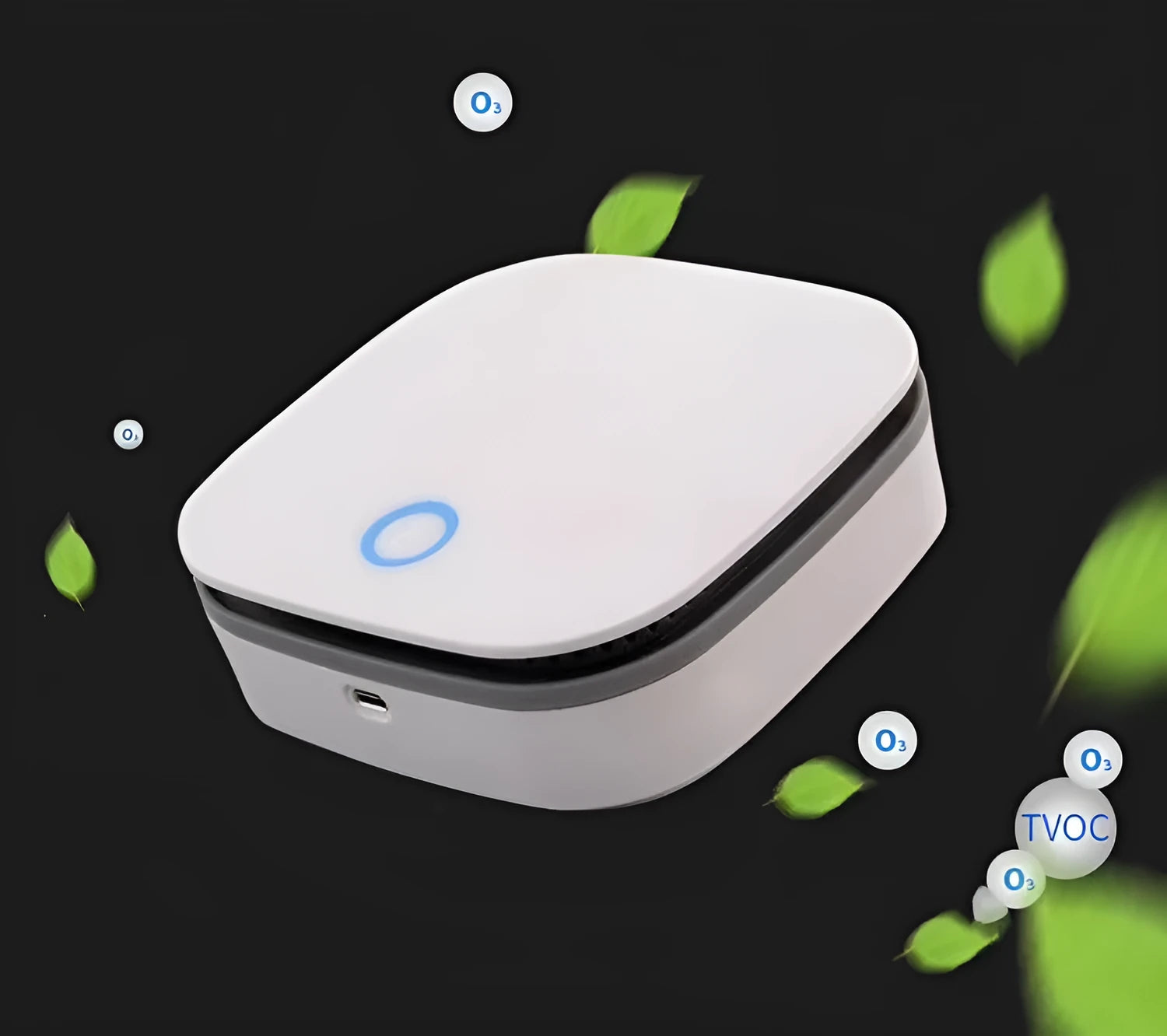 White USB-powered air purifier and disinfection machine for car and small room use.