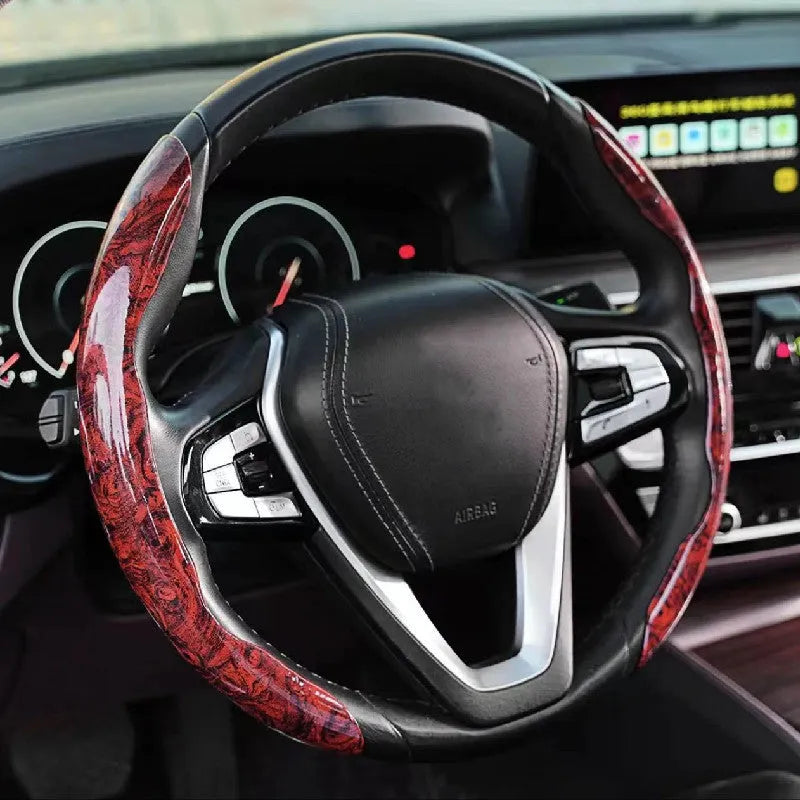 Artificial leather steering wheel sleeve with peach wood grain pattern for 38cm diameter steering wheels