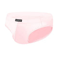Men's solid colour seamless low waist briefs in white, shown flat.