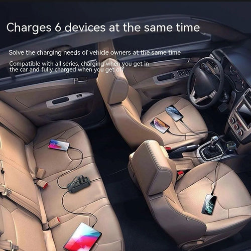 120W universal car charger with cigarette lighter plug and USB ports for fast charging Apple and Huawei devices