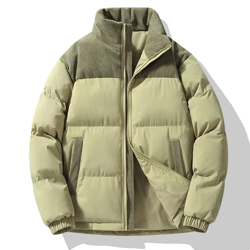 Unisex winter stand-collar padded coat in solid colour, loose fit, side seam pockets, polyester fabric