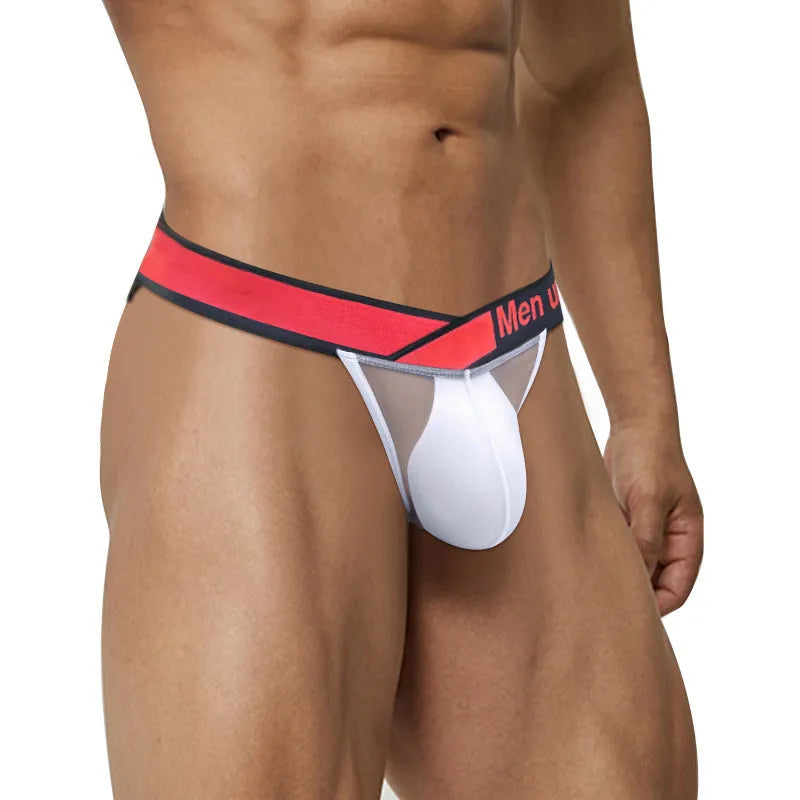 Men's transparent ice silk briefs with large V gradient high fork in red, black, or white colours