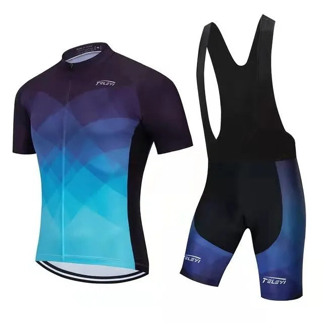 Cycling jersey and shorts set with moisture-wicking fabric in multiple colour options