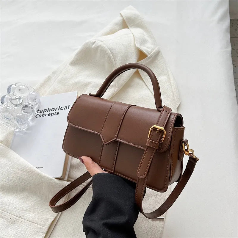 Women's PU leather messenger bag in horizontal square shape with file compartments